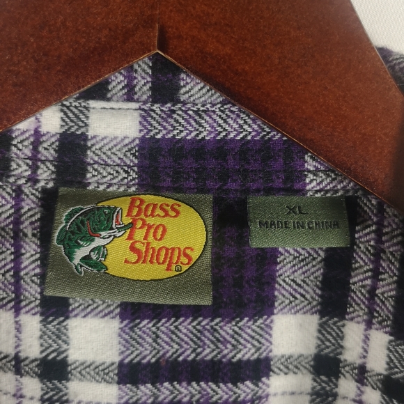 Girls Bass Pro Shops Purple, Black and White Plaid Flannel Button Shirt, Size XL - Picture 2 of 5